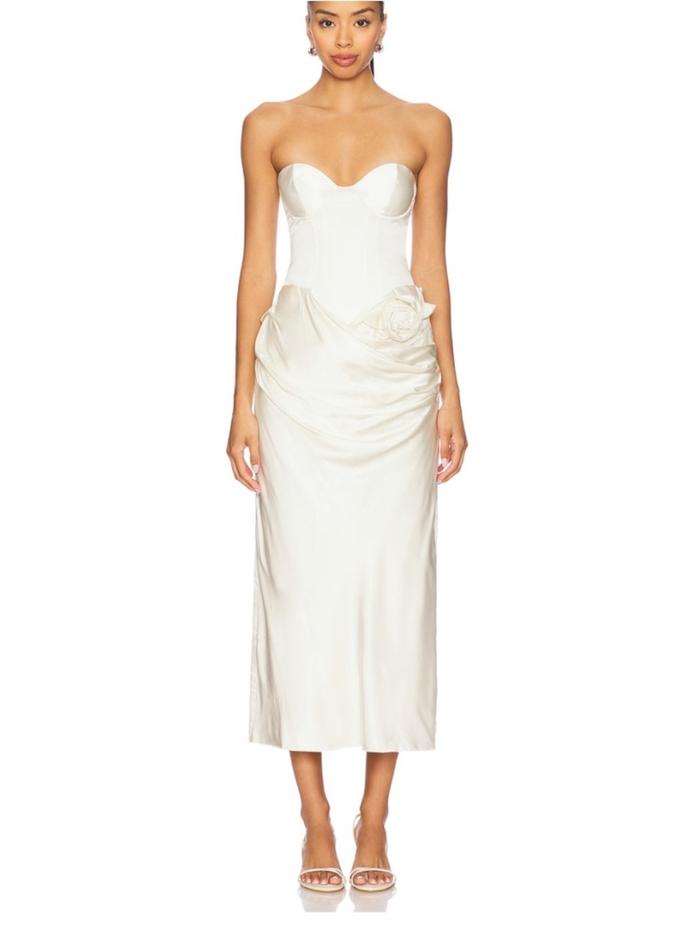 NWT LPA Maria corset dress - Strapless Ivory Midi Dress with Draped Rosette